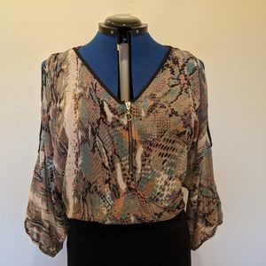 Cold Shoulder, Sheer, Snake Print Blouse